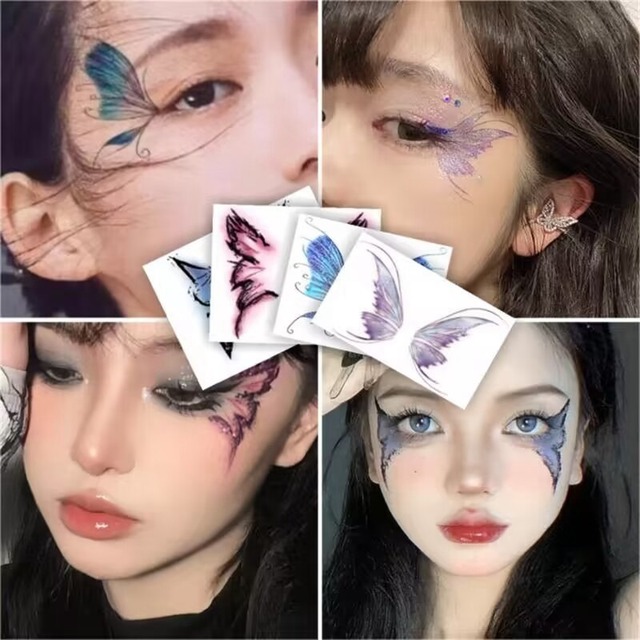 4枚セット ハロウィン・クリスマス用 ステッカー 貼り紙 目尻バタフライ フェイスシール アイメイク タトゥーシール 長持ち120181486