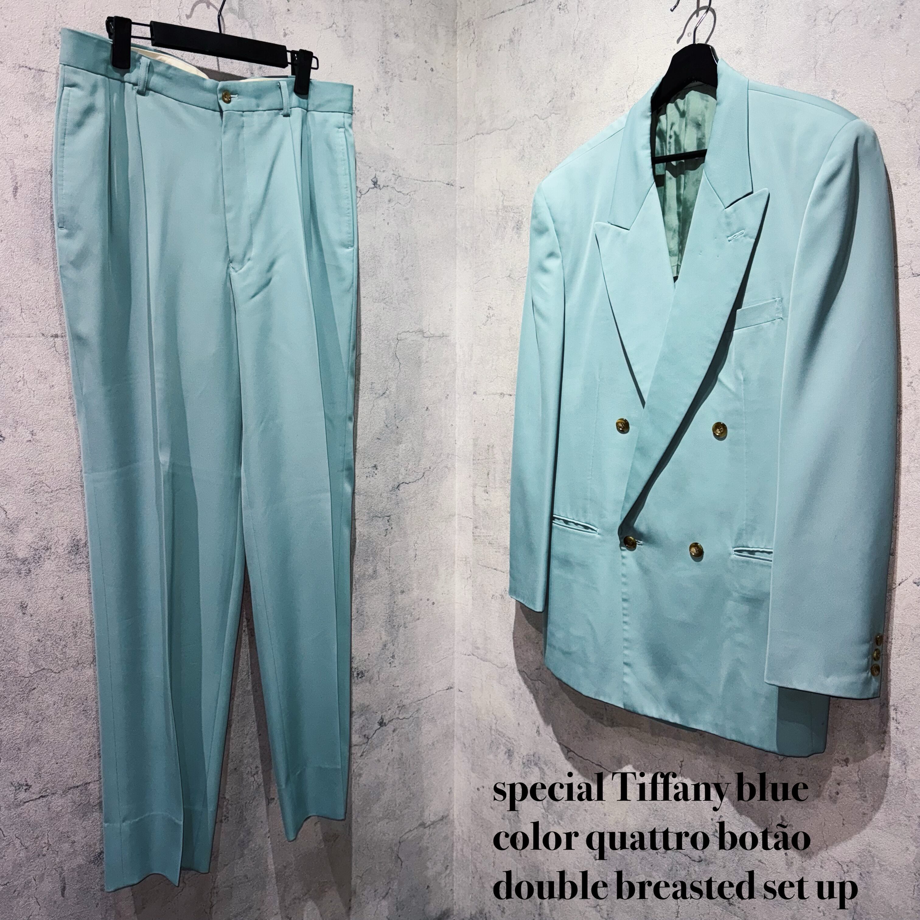 special Tiffany blue color quattro botão double breasted set up