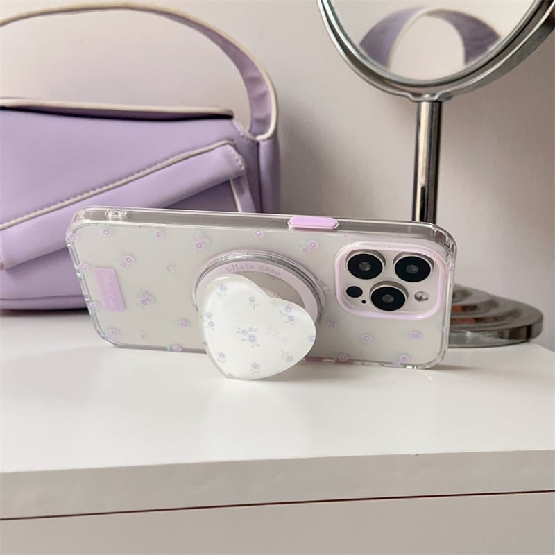 MagSafe対応】可憐なパープルフラワー◎マグネット式 ハート型 スマホ