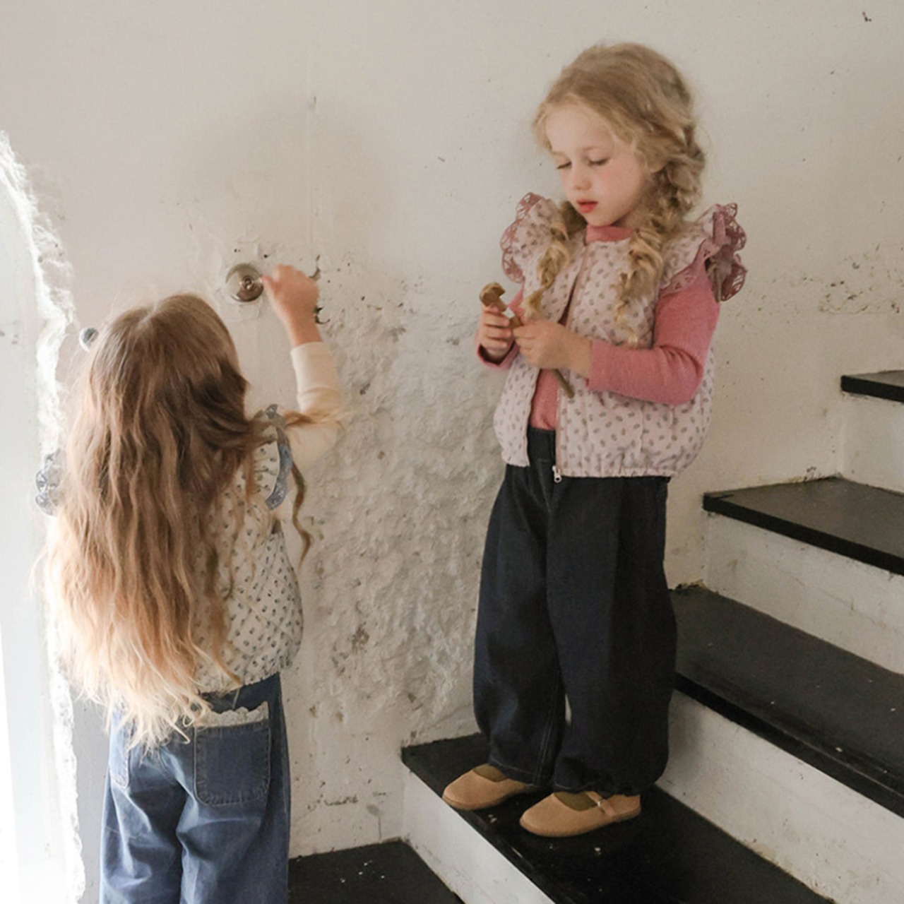 秋レースフリルリブTシャツ