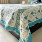 ハンドキルト コットン リバーシブル ブランケット 【スカイブルー】送料無料