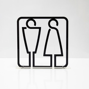 ツケレルン（3Wayピクトサイン）軽量 アクリル 突き出し 看板 （黒,男女並び トイレサイン 06）3way-0029