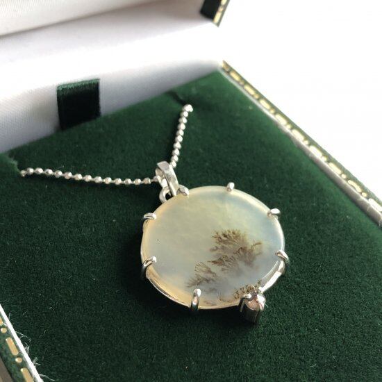 Dendrite & Natural Diamond Necklace (B) silver925