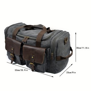 Canvas Leather Multi Pockets Boston Bag / キャンバス レザー マルチ ポケット ボストン バッグ