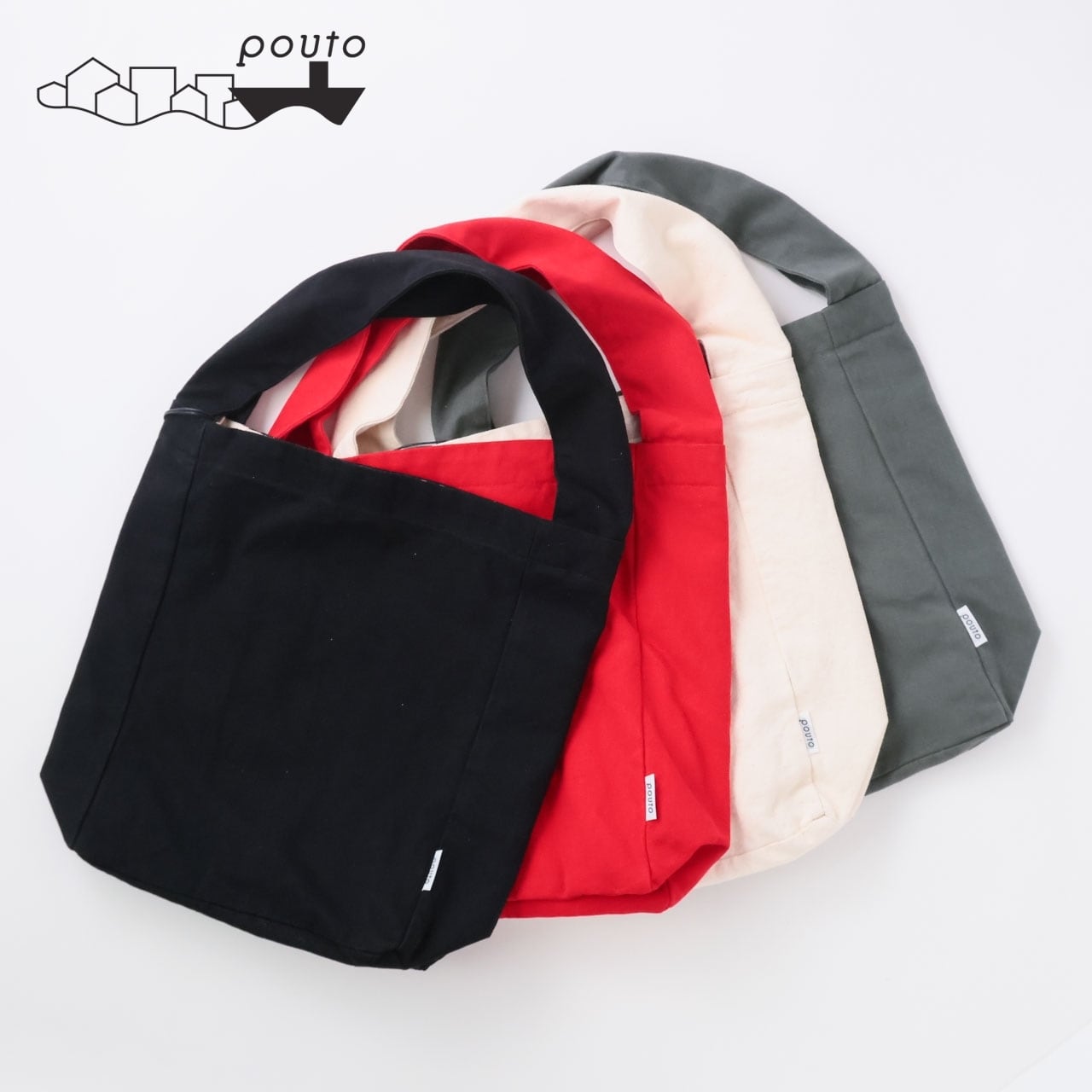 pouto トートバッグ レディース 軽量 通勤 a4 ブランド メンズ カジュアル 縦型 A4 布 黒 白 縦長 キャンバス ポケット多め ポケット 付き ワンショルダー ワンハンドル プレゼント ポウト PO-006 Po004