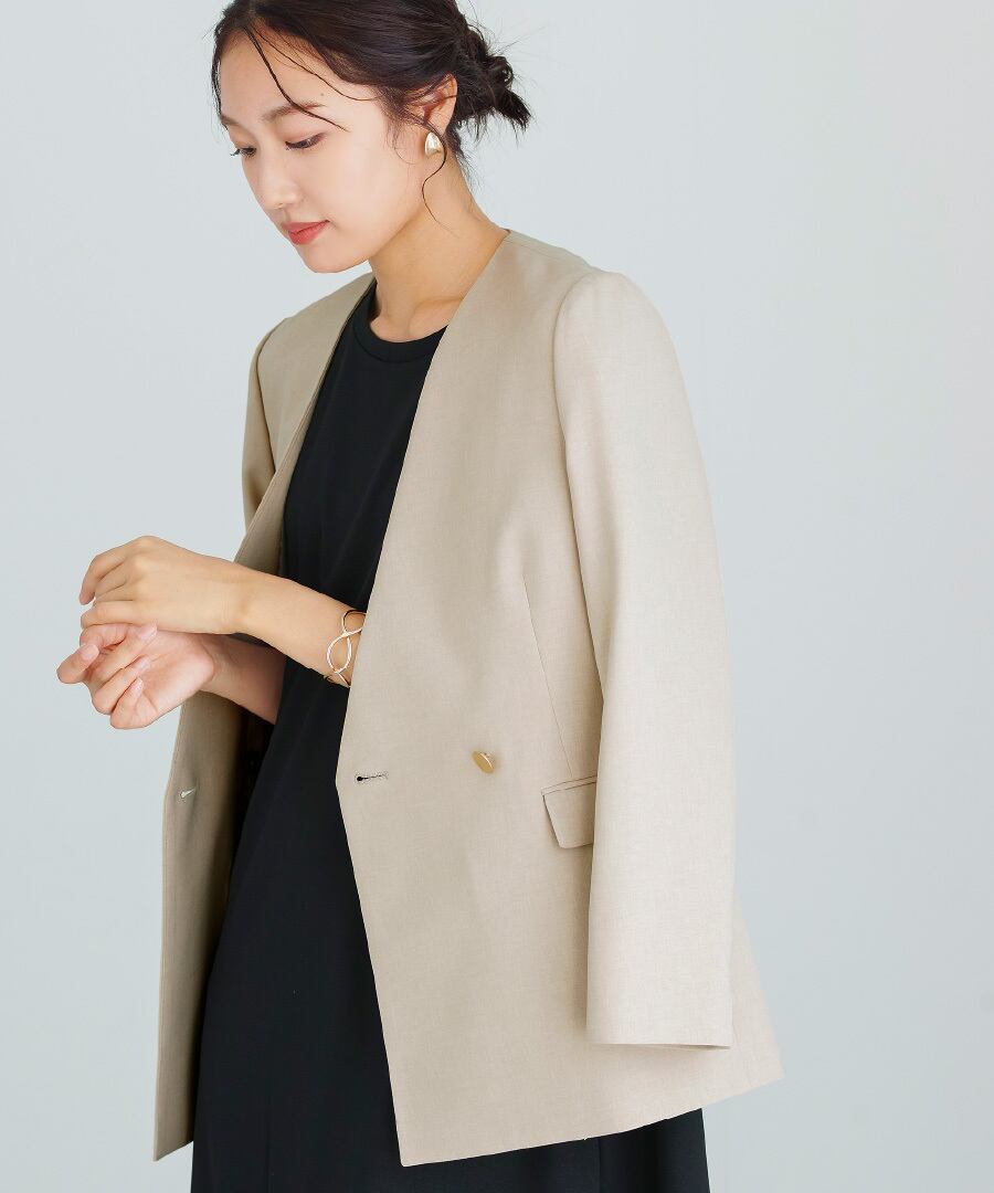 洗える 】 ツイルノーカラーダブルジャケット（775538） | WHITE JOOLA