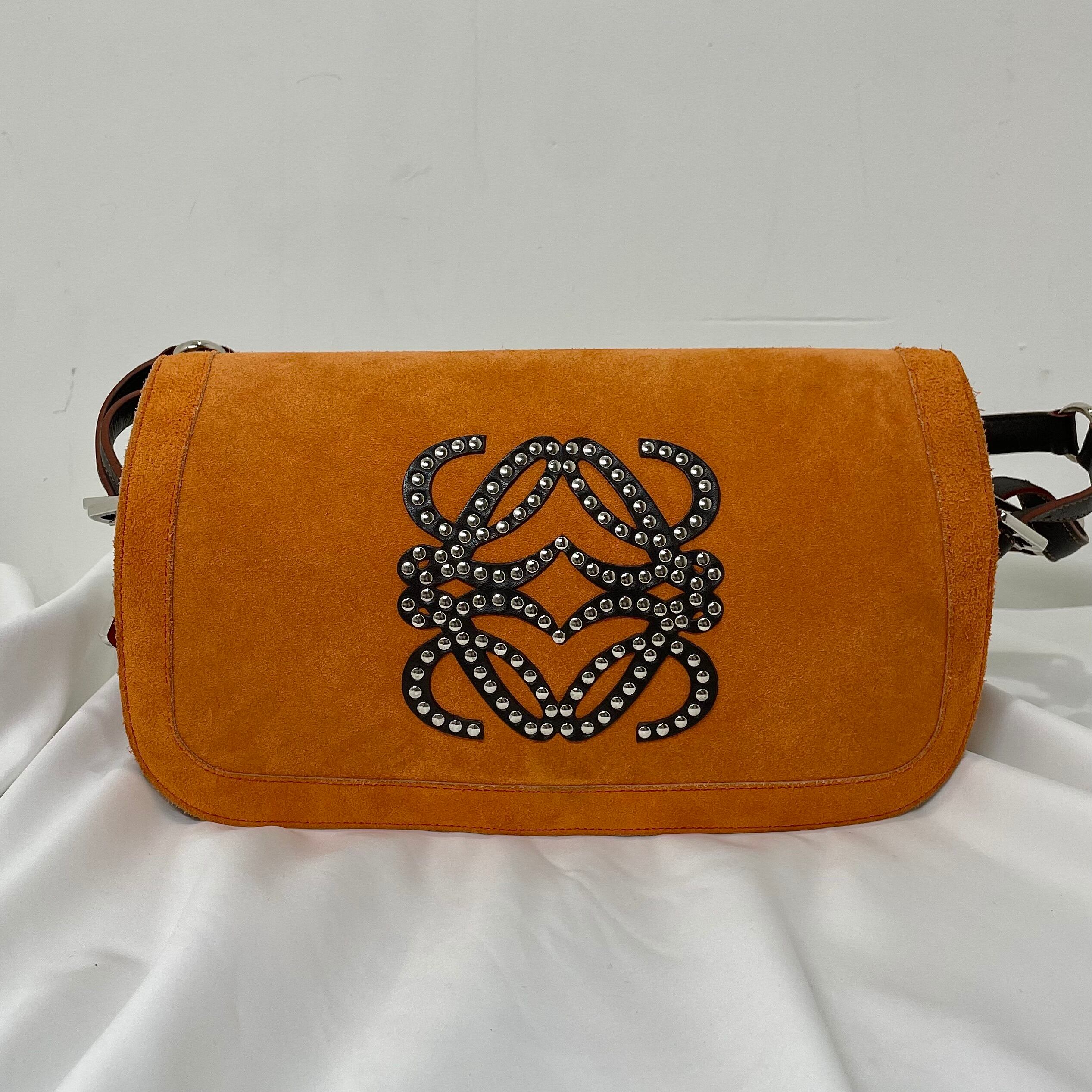 LOEWE スタッズ スエード ハンドバッグ アナグラム オレンジ ロエベ | 2122