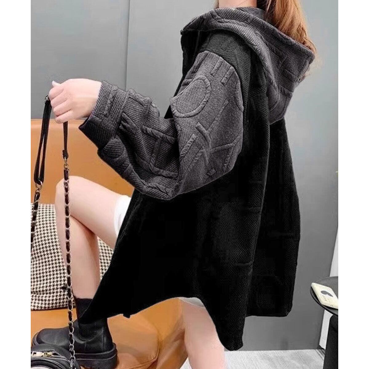 ビッグパーカー エンボスロゴ レディース 春秋 韓国 羽織り おしゃれ 大人 カジュアル ストリート系 オーバーサイズ ゆったり 体型カバー 大人可愛い 大人女子