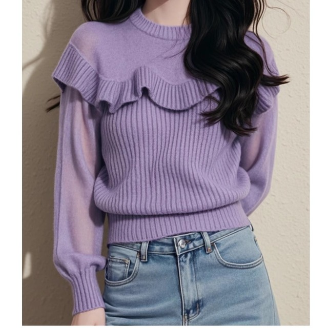 ruffled purple knit top　＜t10793＞