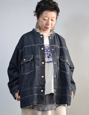 デニム×ナイロンリメイクノーカラージャケット【12506-287-20】2025AW