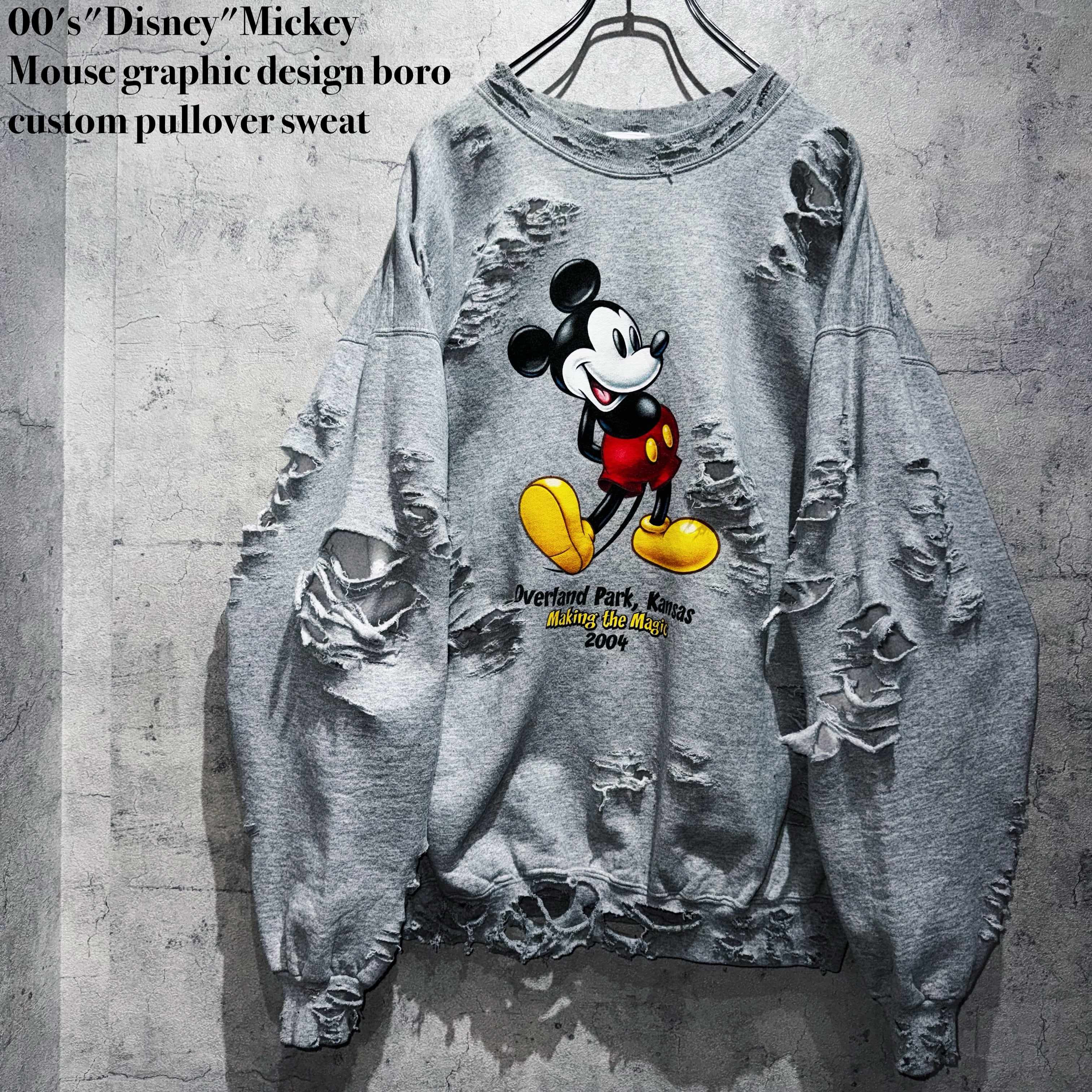 00's"Disney"Mickey Mouse graphic design boro custom pullover sweat