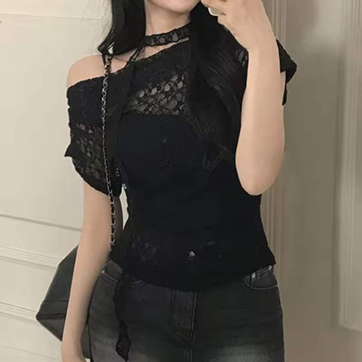 romantic lace choker tops