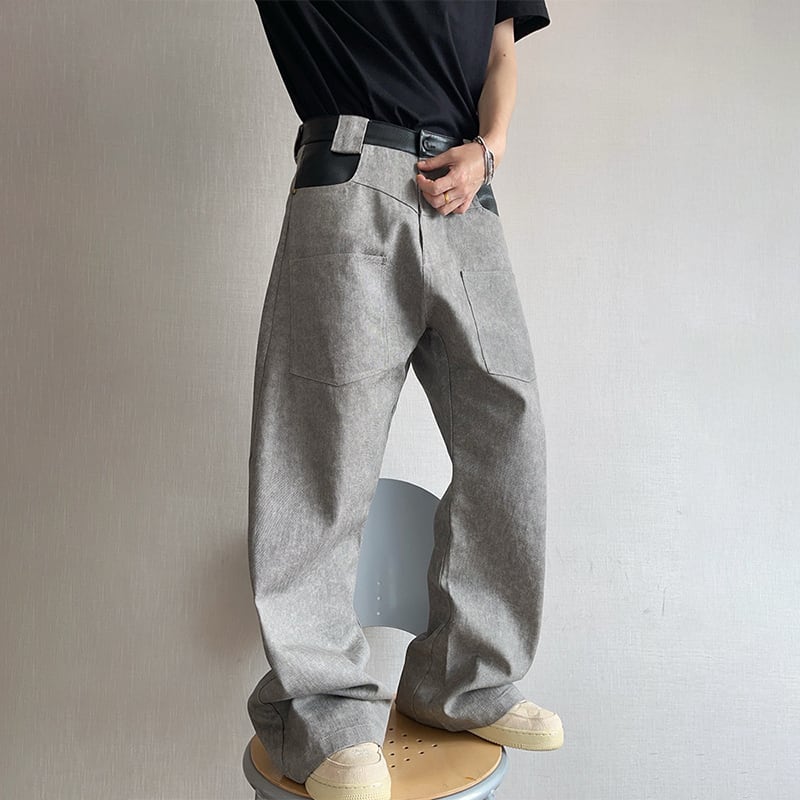 dannyandzeeコンクリートグレーレザー切替カーゴパンツ | mblueshop