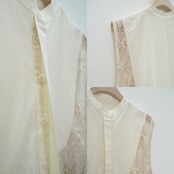 antique lace long gilet OP/cream