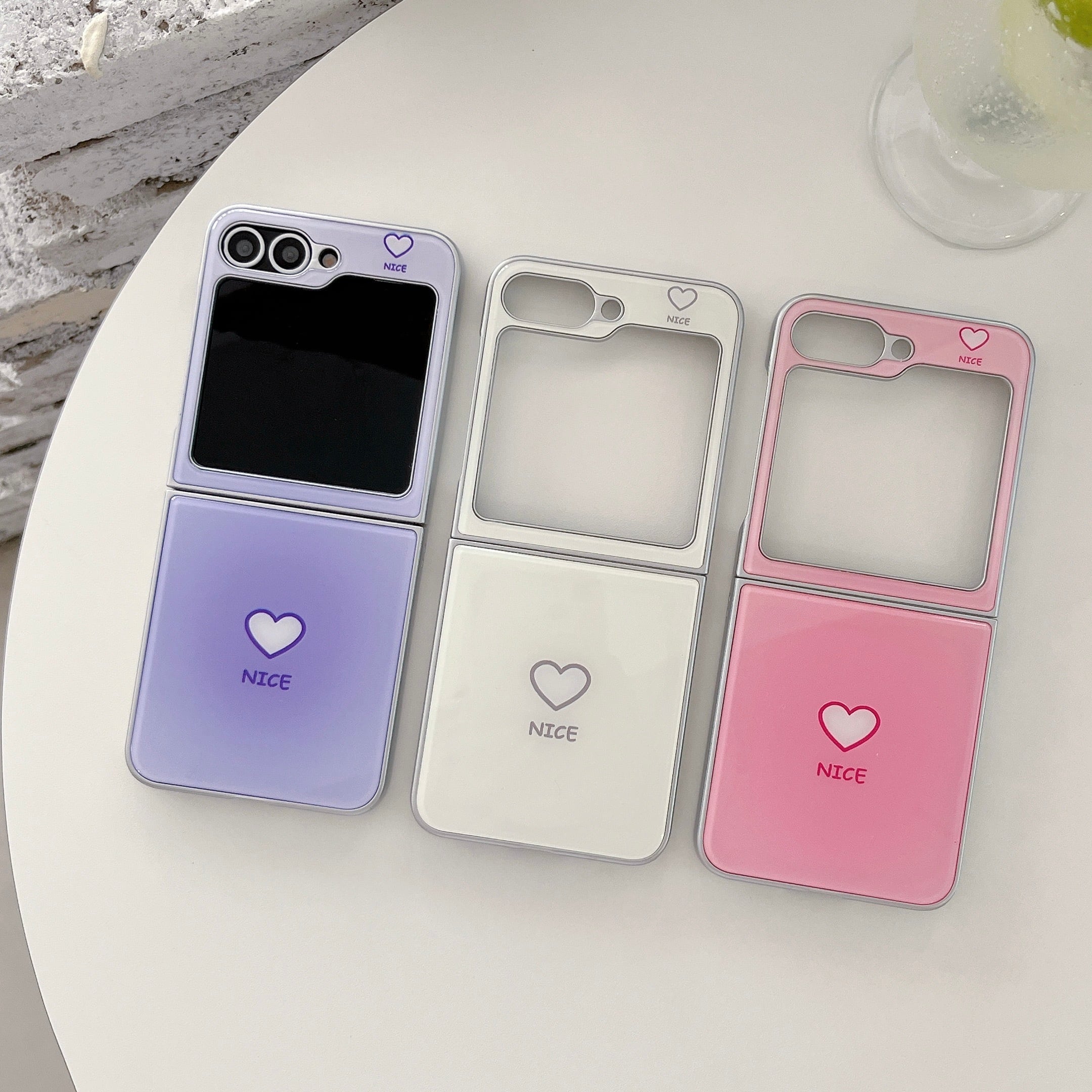 3色展開 ハート柄 Galaxy Z Flip 8 7 6 5 4 ケース ツヤあり かわいい