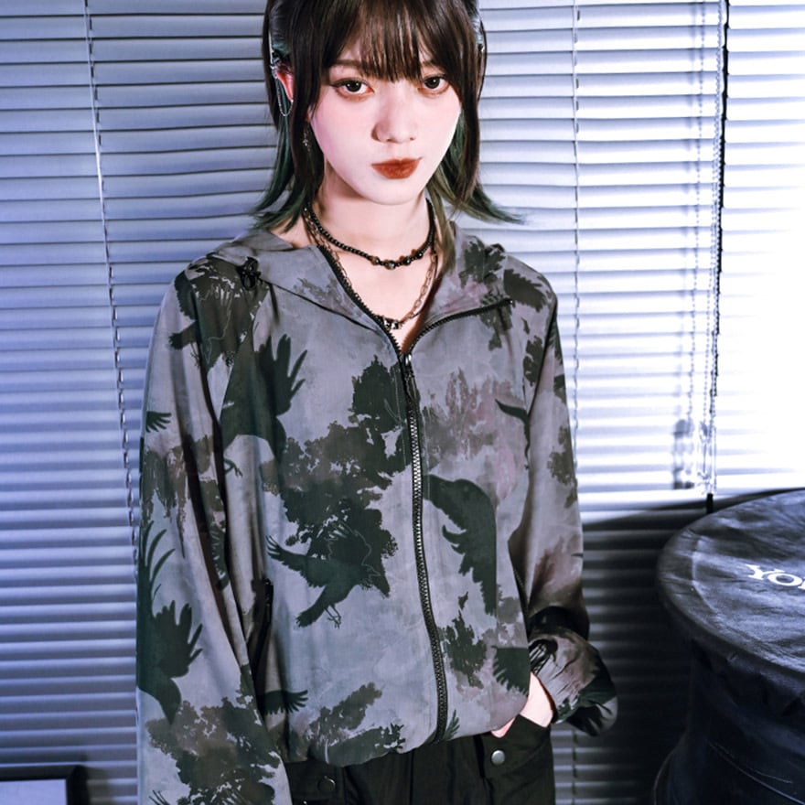 チャイナ風 中華服 古怪舎 ジャケット 薄手 日焼け防止 鴉 バイカラー 中華系ファッション 30代コーデ