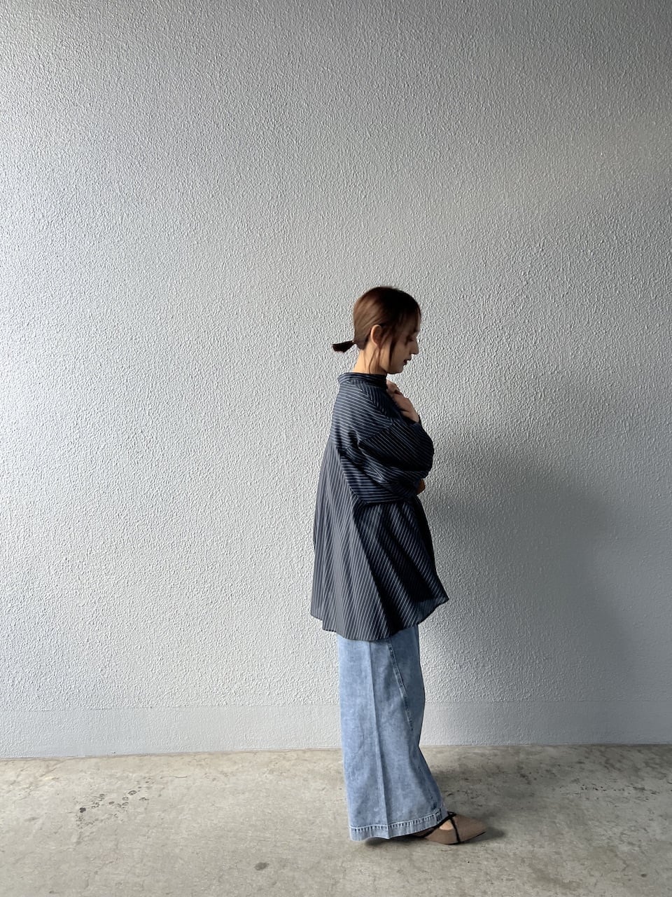 【PASSIONE】ストライプフレアシルエットシャツ