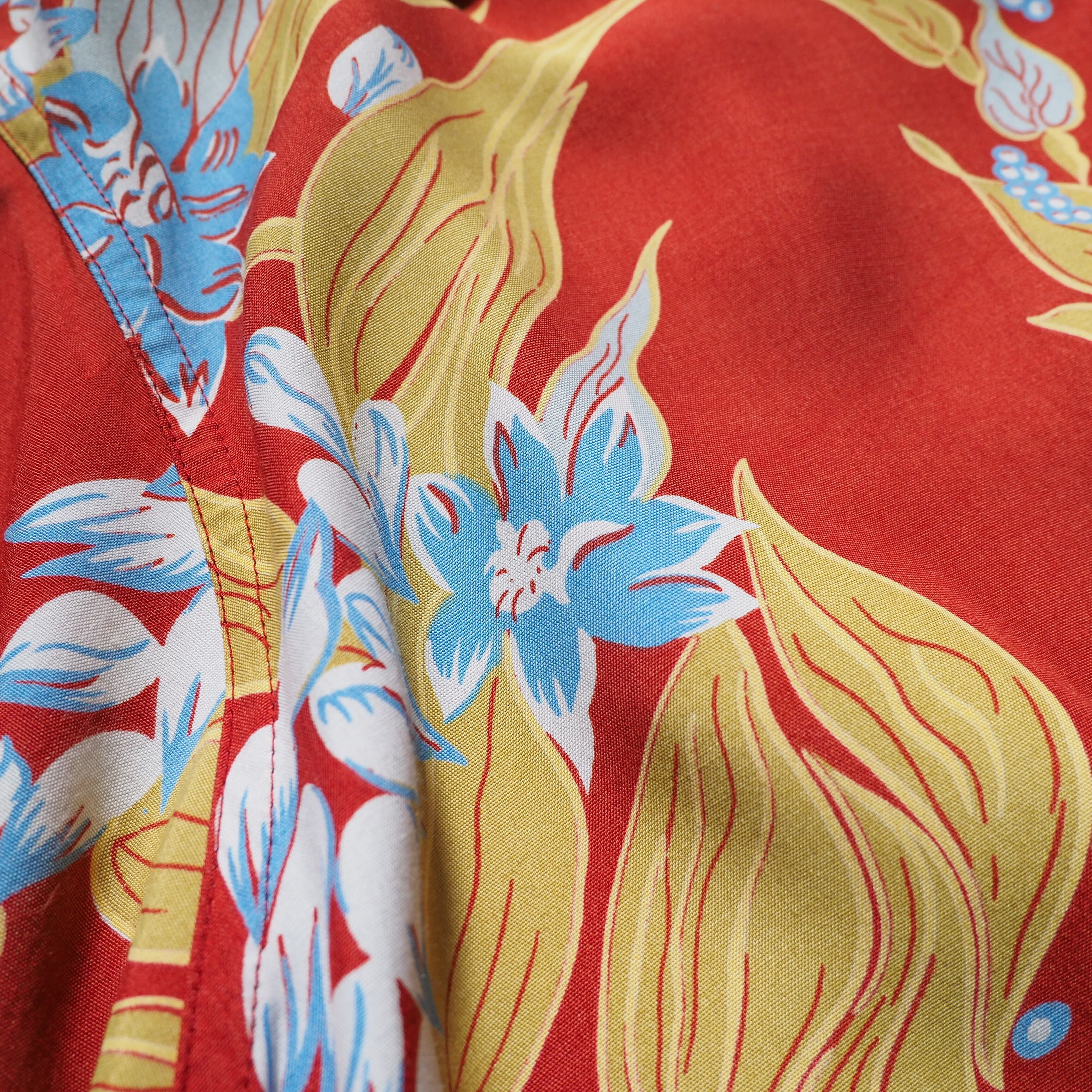 1990s Tropical flower printed vintage open collar SS shirt