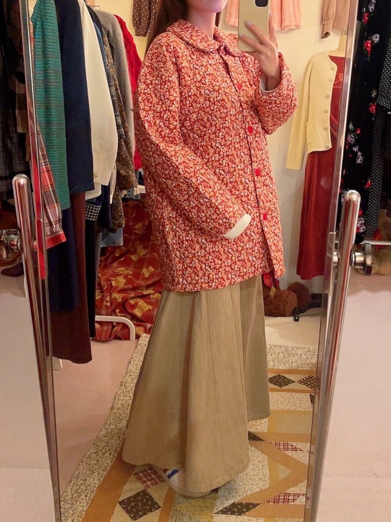 red flower quilting coat