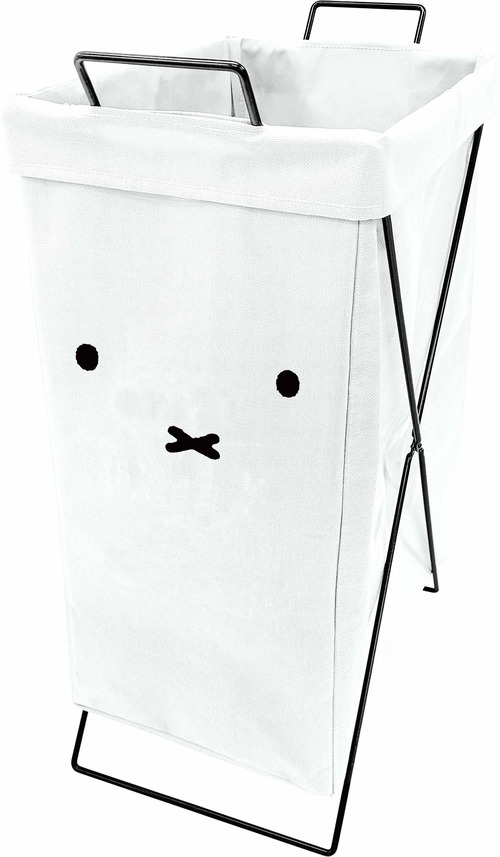 モノトーン＆シンプルで使いやすい ミッフィの ランドリー バスケット 縦型 42L 顔だけミッフィ ホワイト 家族の洗濯物をまとめて収納できる大容量タイプ 口が大きく開くので洗濯物の出し入れがしやすい 折り畳んでコンパクトに収納 エンヴェールヘルック(R)