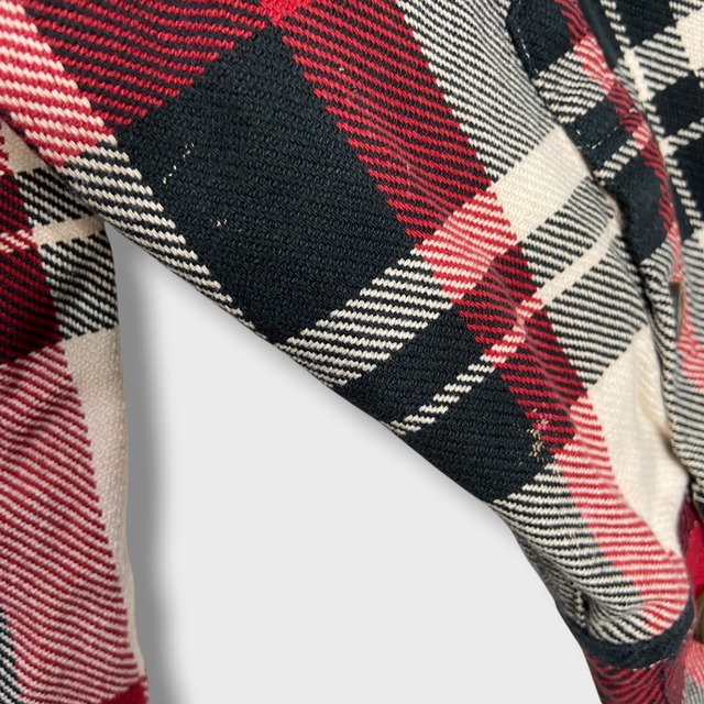 エディーバウアー ハーフジップヘビーネルシャツ 90s~00s チェック柄 レッド系 M