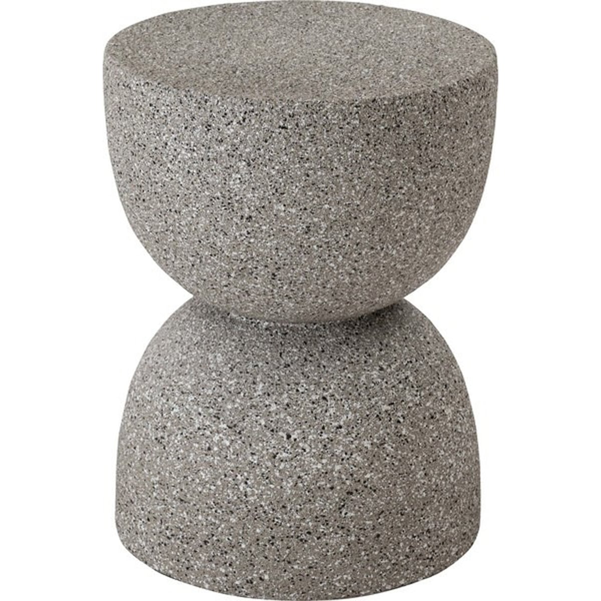 サイドテーブル テラゾー柄 おしゃれ オブジェ ナイトテーブル ソファサイド グレー ホワイト モダン ベッドサイド ミニテーブル ストーン 大理石調 砂時計型 石 灰色 マーブル 丸 円 コンパクト 省スペース 寝室 リビング ショップ カフェ 店舗 インテリア