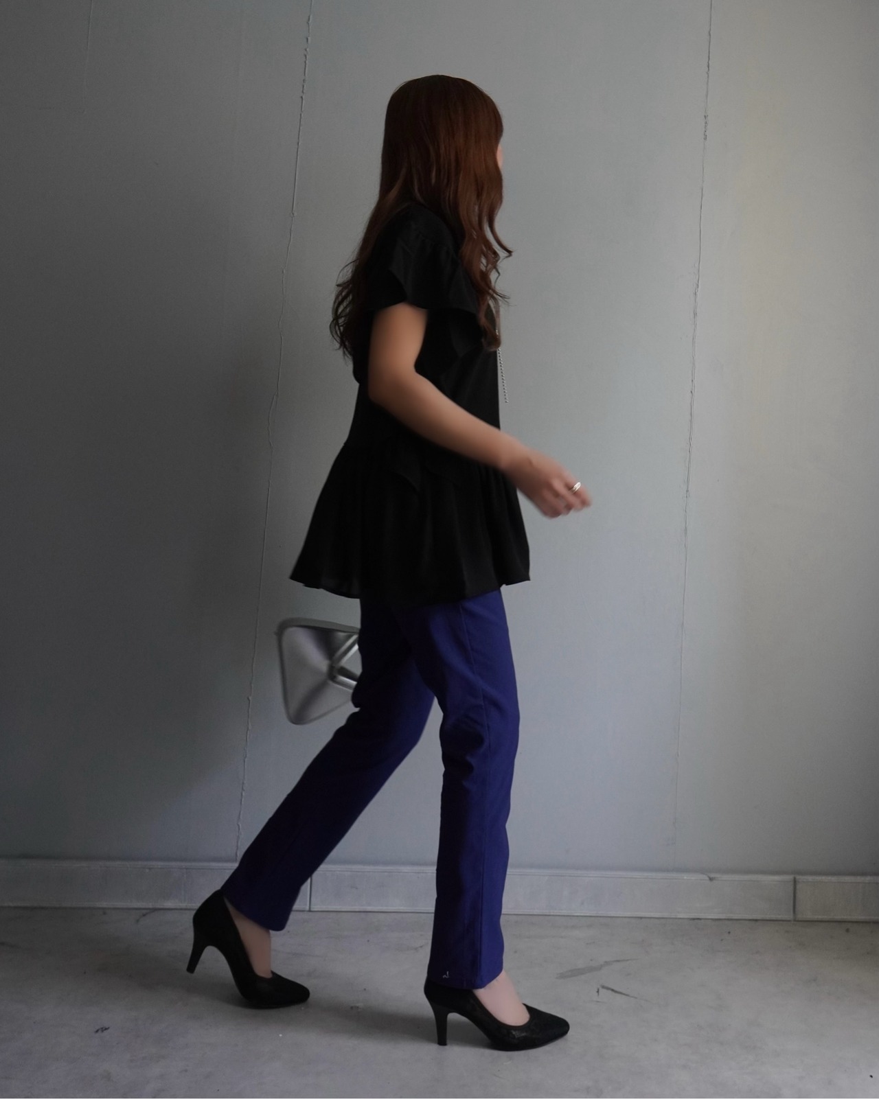 美シルエットストレッチテーパードpt/Blue