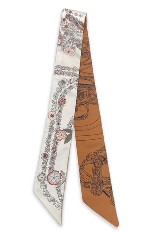 Hermès エルメス ツイリー《ブリッド・ドゥ・ガラ・アン・フルール&アイライナー》Blanc