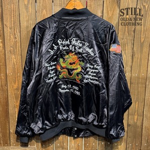 1980's～  VINTAGE BLACK SATIN SOUVENIR JACKET MADE IN USA   /   1980年代～ ヴィンテージ  ブラック サテン地 スーベニアジャケット アメリカ製