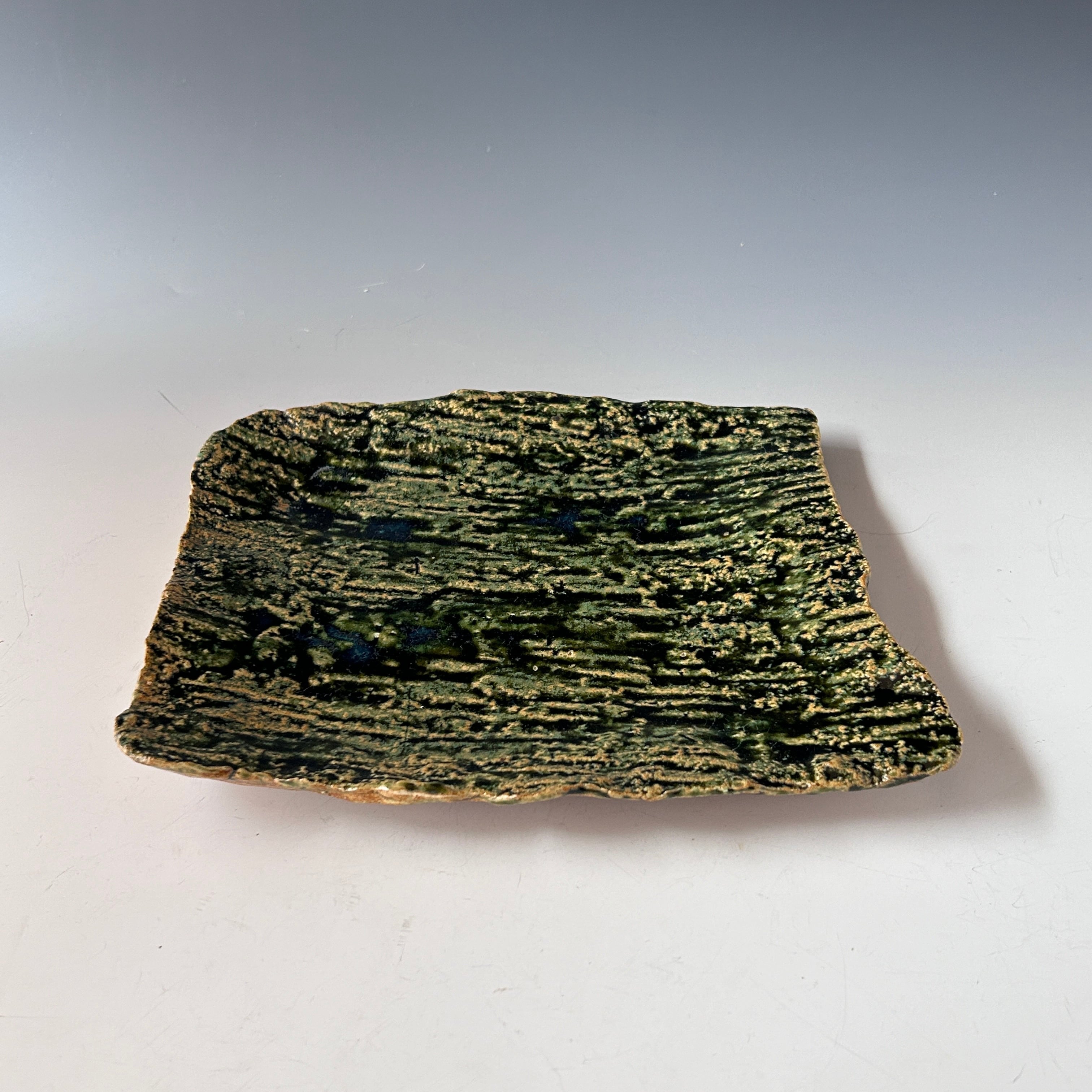 陶芸　織部　皿　月心窯　本村幸　共箱　和食　食器　懐石　茶道具　料理　刺身皿 陶芸 織部 皿 月心窯 本村幸 共箱 和食 食器 懐石 茶道具 料理 刺身