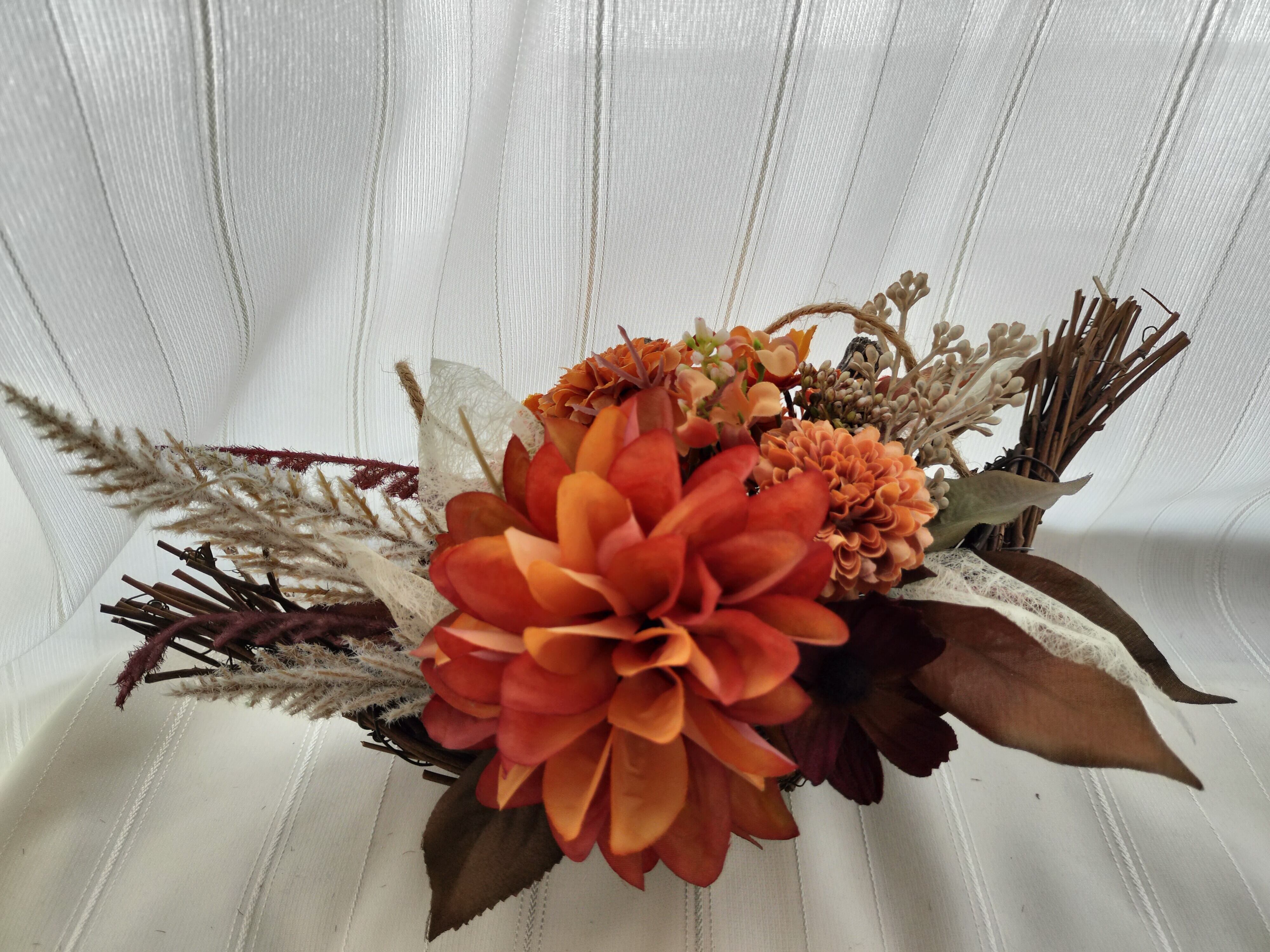 大人シックなハロウィンリース グレージュのダリア 秋色リース リース