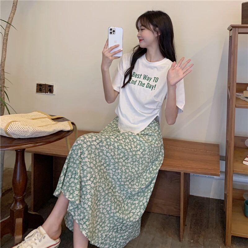 カジュアルサマープリントTシャツ フローラルスカート 夏物 花柄 1号婦人3987891946