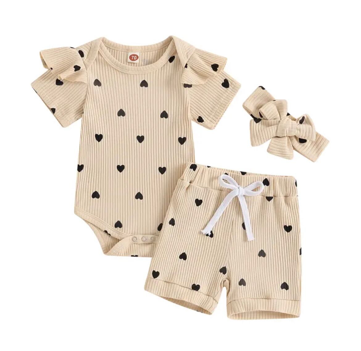 ハートのフリルロンパース&パンツセット