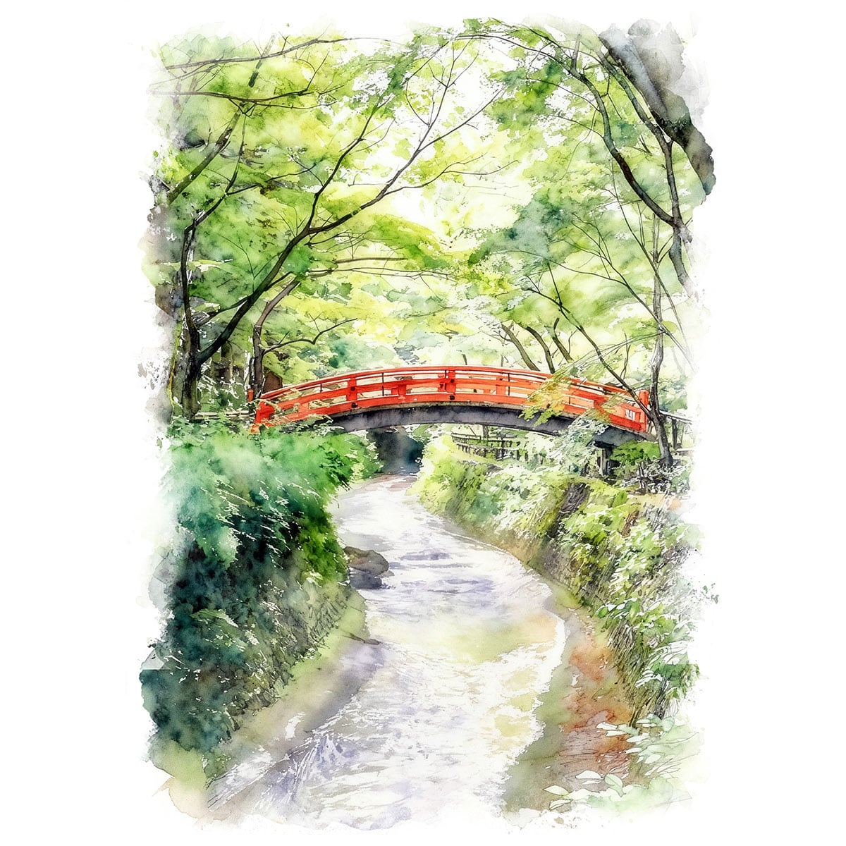 絵画 風景画 日本 京都府 北野天満宮 青もみじ苑 インテリアアート額付き 水彩画風 WAT1694