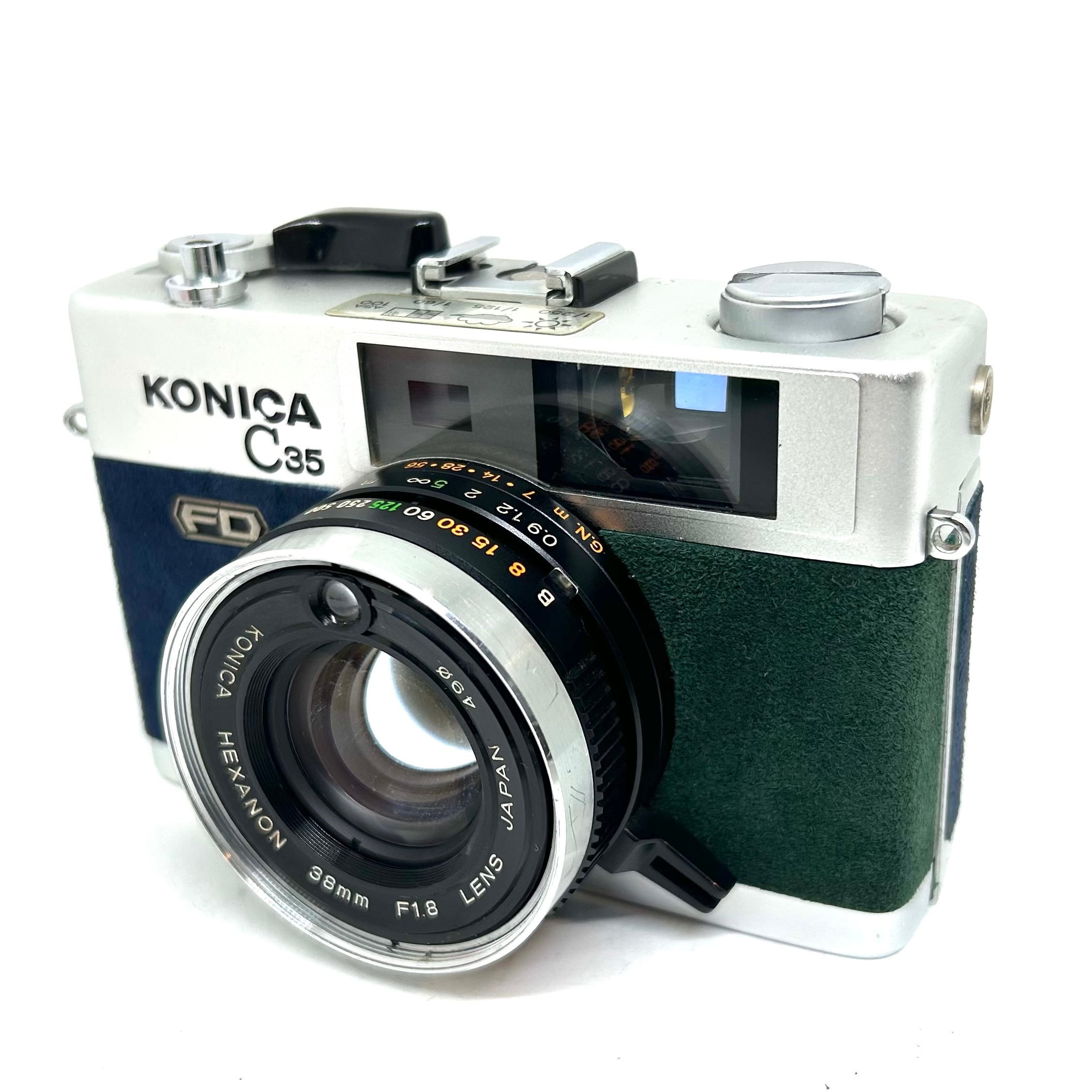 【動作品】KONICA コニカ　C35 FD フィルムカメラ 24-016リメイクカメラ KONICA C35 FD（ネイビーブルー・オリーブ