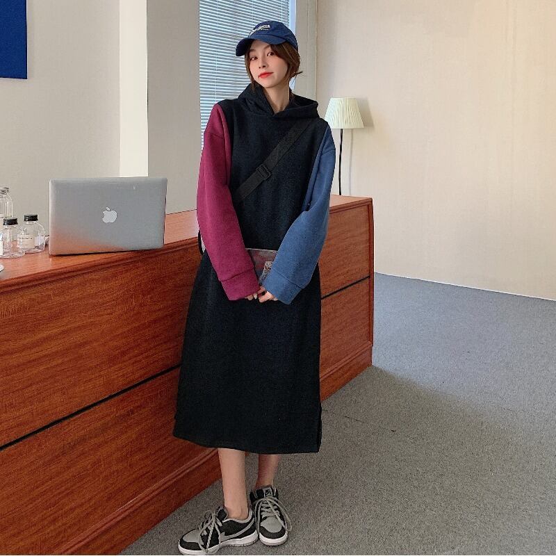 ドレス レディースオータムウィンタースタイルフードカラールーズロングセーター 長袖 秋物 冬物 YY-ファッション42898589728