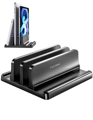 【努力特価】VAYDEER ノートパソコンスタンド ノートPCスタンド 縦置き ２台収納 ホルダー幅調整可能 ABS樹脂製 タブレット/ipad/MacBook Pro Air 縦置き用 省スペース収納 滑り止め -ブラック