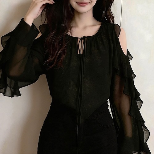 tulle ruffle off shoulder tops / l0833