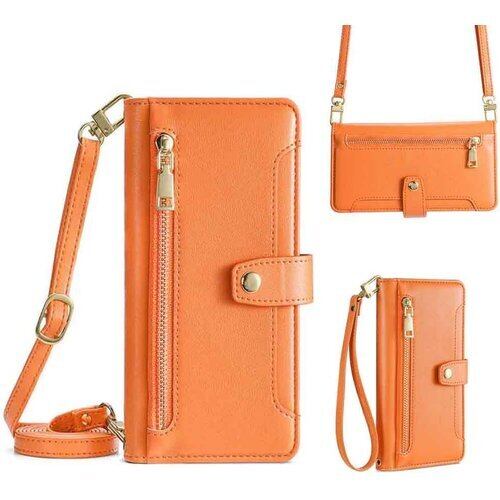 F-52B ケース F-52B カバー らくらくスマートフォン F-52B ケース COKOVI doo F-52B ケース F-52B カバー F-52B ケース手帳型 財布型 ストラップと首掛け付き 耐衝撃 カード 御洒落 女性 可愛い おしゃれ カードホルダー付き 高級PUレザー サイドマグネット スタンド機能 ショルダーストラップ 肩掛け ストラップ チャックポケット付き オレンジ 2020