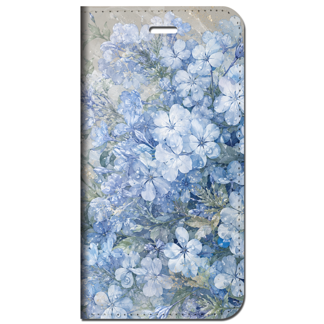 iPhone対応 スマホ 手帳型ケース 夏 ルリマツリ プルンバゴ フルブルーム くすみカラー 水彩 シアー 華やか 涼やか ボタニカル 花畑 青い花 ボタニカル ダスティブルー スプラッシュ 朝露 大人可愛い スマホケース スタンド 【iPhone17 / iPhone16e / iPhone16 他 iPhone各機種対応】 |iasmfb06