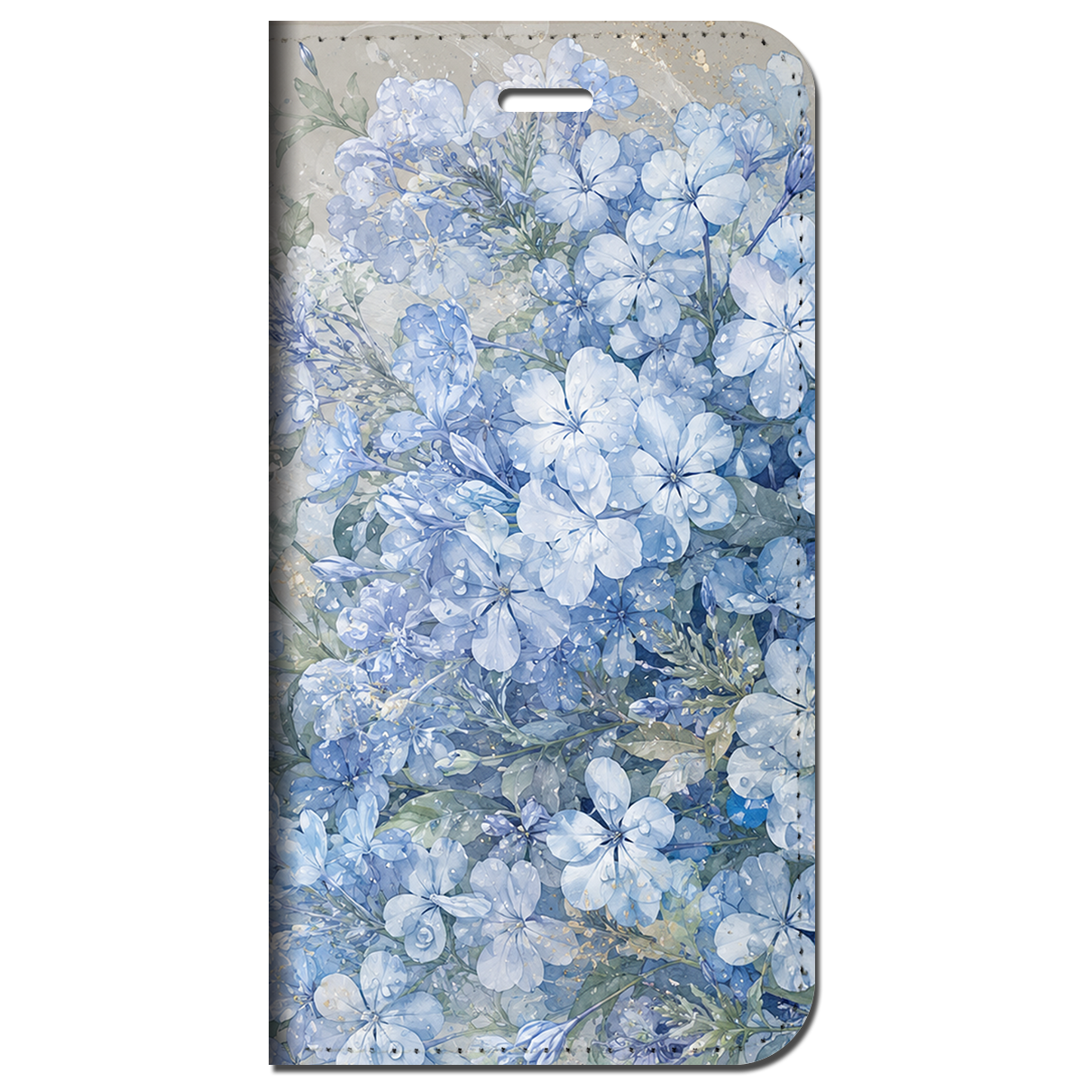 iPhone対応 スマホ 手帳型ケース 夏 ルリマツリ プルンバゴ フルブルーム くすみカラー 水彩 シアー 華やか 涼やか ボタニカル 花畑 青い花 ボタニカル ダスティブルー スプラッシュ 朝露 大人可愛い スマホケース スタンド 【iPhone17 / iPhone16e / iPhone16 他 iPhone各機種対応】 |iasmfb06