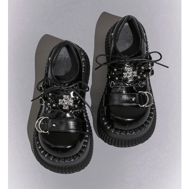 装飾金具付きプラットフォームソール厚底レースアップシューズ 1color SH0128