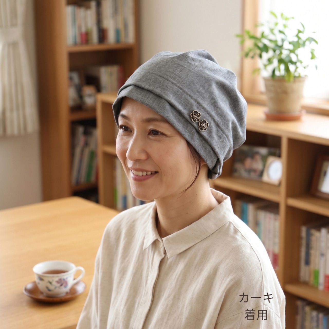 タックおうち帽子|医療用帽子 ケア帽子 タック入り 頭の形カバー ワンポイント 室内・外出用