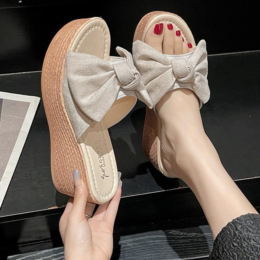 厚底サンダル レディース ウエッジソール サマー リボンサンダル