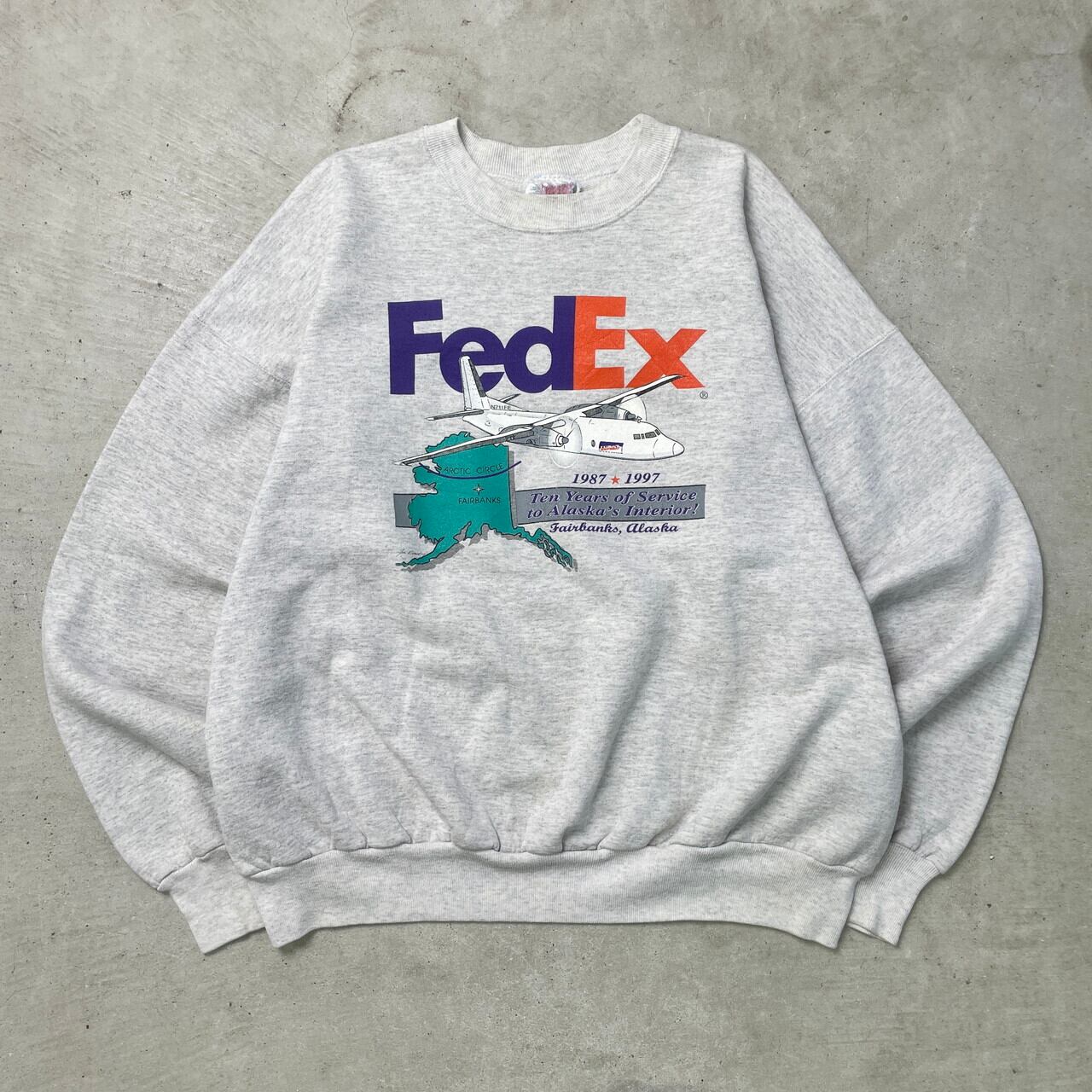 90年代 HANES FEDEX フェデックス 企業プリント スウェットシャツ メンズL相当 古着 アメカジ 90s VINTAGE ヴィンテージ  灰色スウェット&frasl;グレー