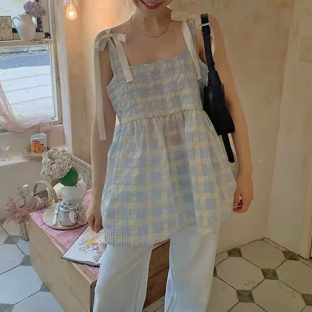 ブロックチェックリボンキャミソール