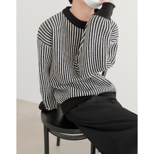 vertical rib long sleeve crew neck knit sweater mr0167