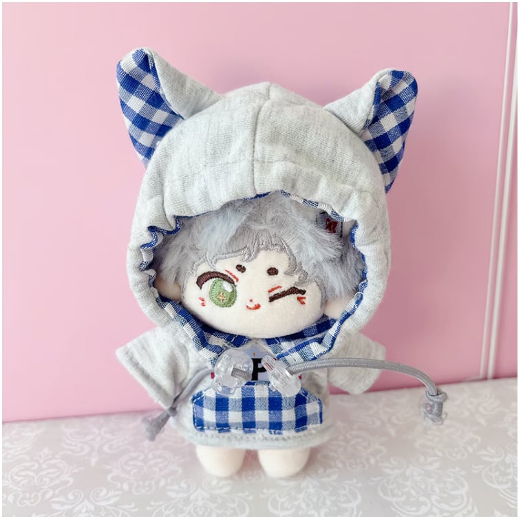 ぬいぐるみ用ギンガムチェック猫耳パーカー10cm用 | 推し活 ぬいぐるみ用ギンガムチェック猫耳パーカー10cm用 | 推し活