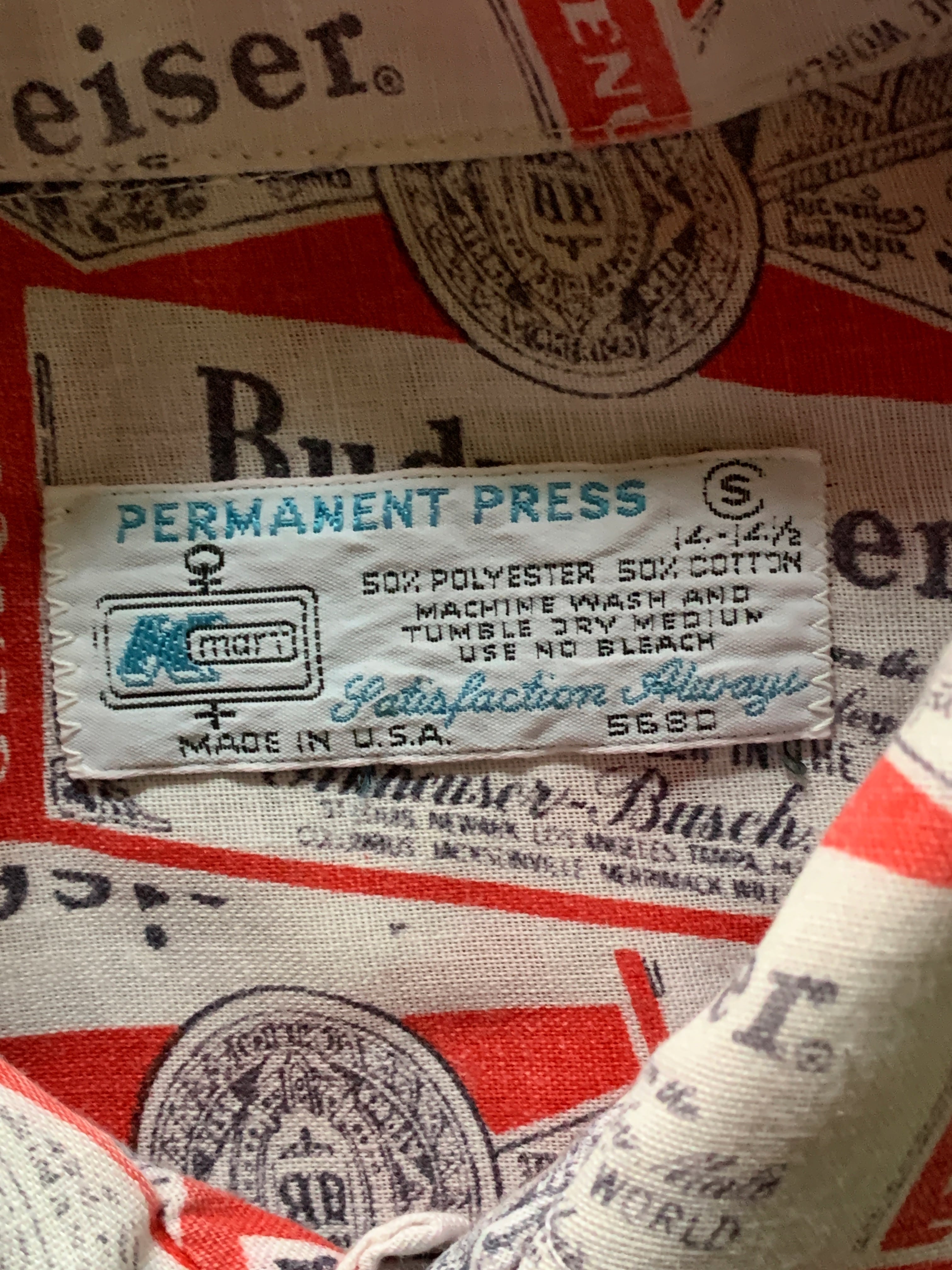 70's K-mart Budweiser バドワイザー 総柄 シャツ 表記(14-14 1/2 ) S