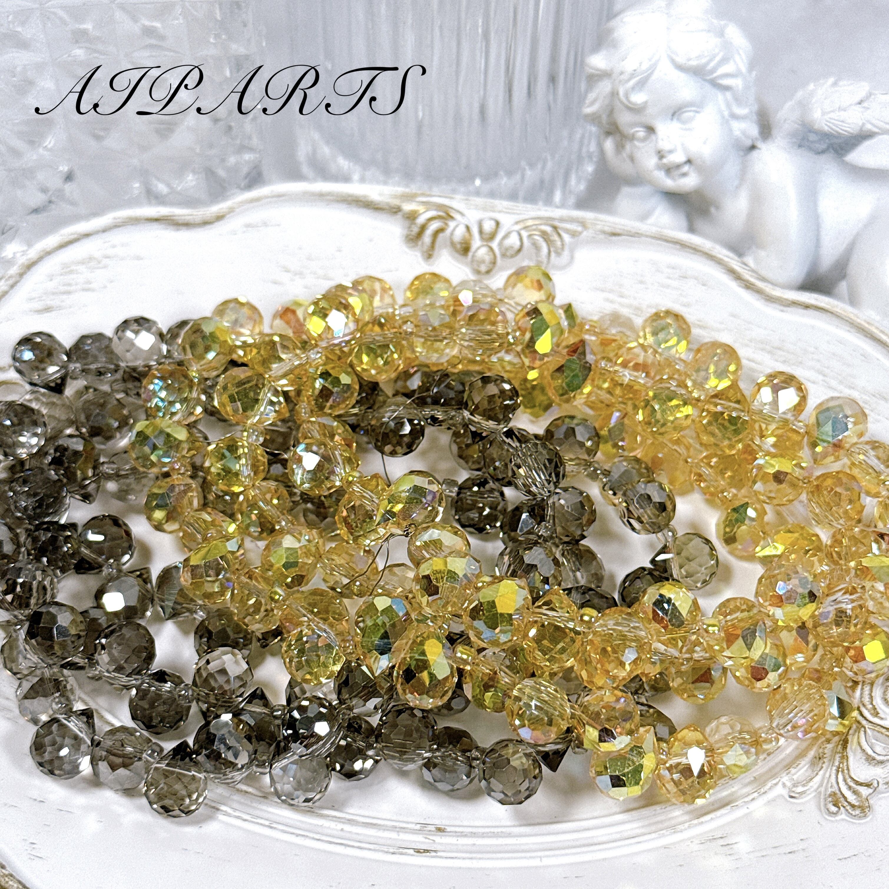 ガラスビーズ 連材 高品質 高級 しずく型 雫 ティアドロップ 多面